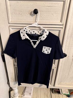 Tommy Hilfiger Navy Polo Top with Star-Print Collar
